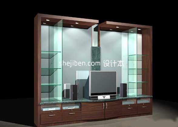 实木玻璃电视柜3d模型下载