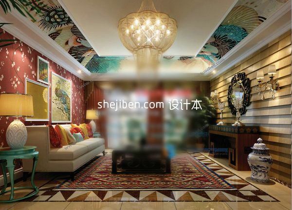 东南亚风格客厅沙发3d模型下载