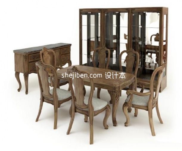 实木中式四人餐桌家具3d模型下载