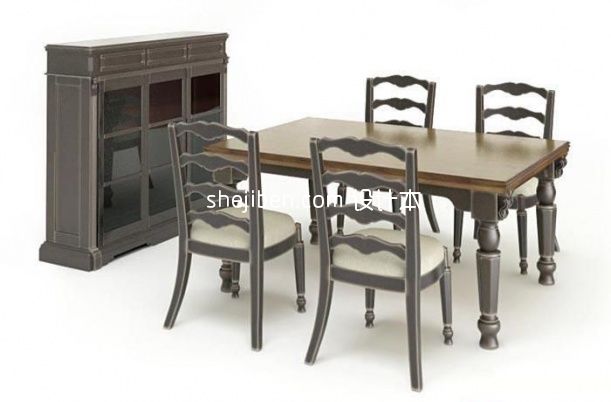 四人中式餐桌椅家具3d模型下载