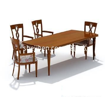 中式休闲桌椅组合家具3d模型下载