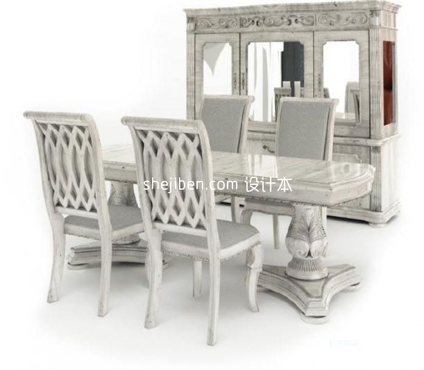 欧式四人餐桌餐椅组合3d模型下载