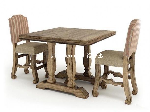 欧式实木双人休闲桌椅组合3d模型下载