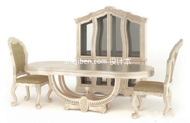 美式实木两人餐椅组合3d模型下载