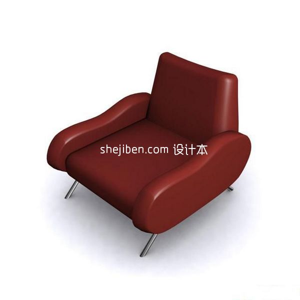 红色皮质沙发3d模型下载