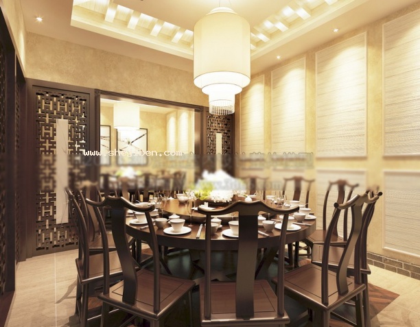 中式餐厅中包房3d模型下载