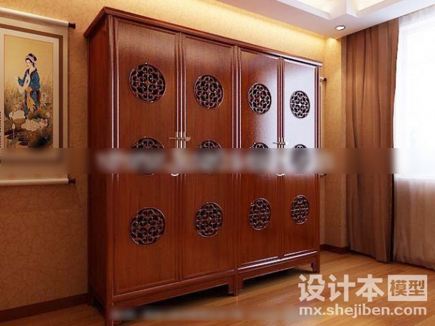 中式大衣柜3d模型下载