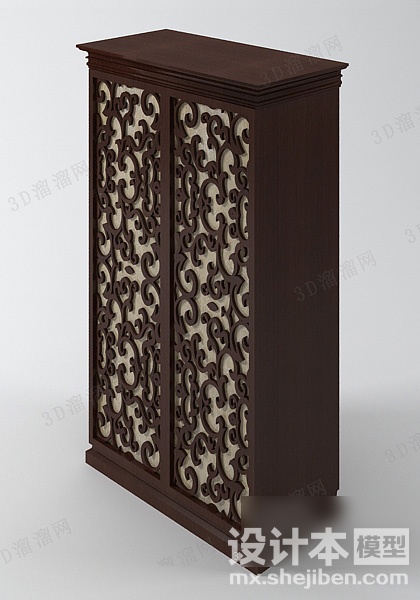 中式雕花衣柜3d模型下载