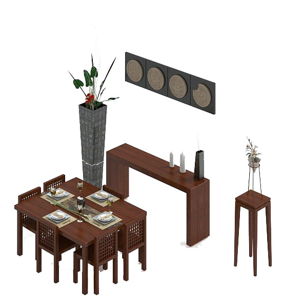 中式木质餐桌模型下载