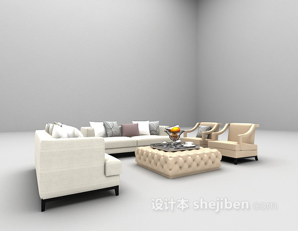 现代风格现在白色组合沙发3d模型下载