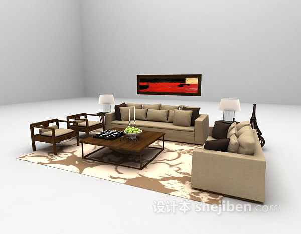 设计本中式风格沙发3d模型下载
