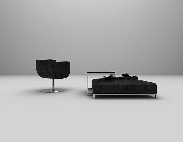 黑色单人沙发组合3d模型下载