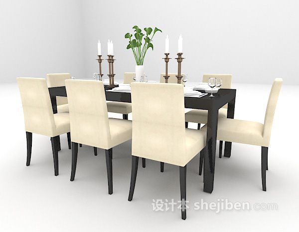 免费现代黑色餐桌3d模型下载