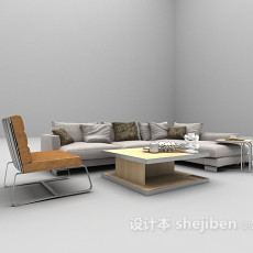 现代风格灰色沙发组合欣赏3d模型下载