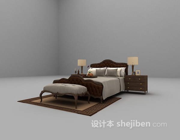 免费木质床具3d模型下载