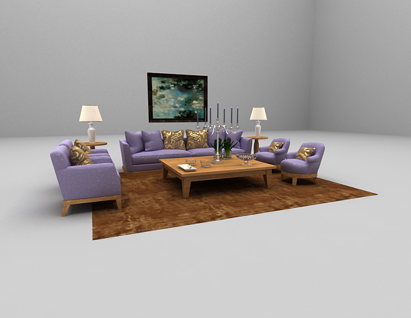 现代风格紫色木质沙发3d模型下载
