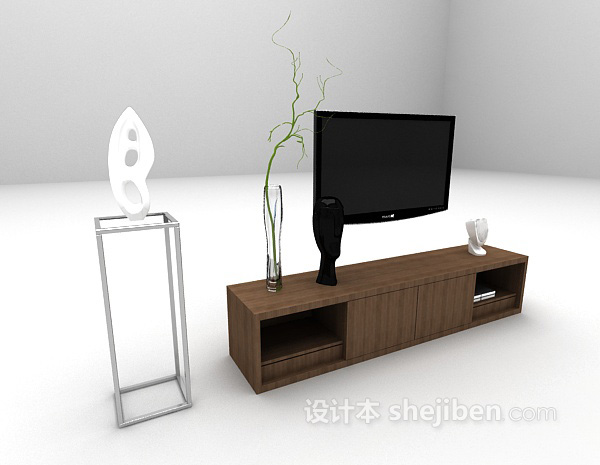 免费棕色木质电视柜3d模型下载