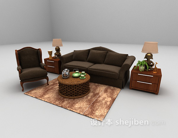设计本欧式棕色组合沙发大全3d模型下载