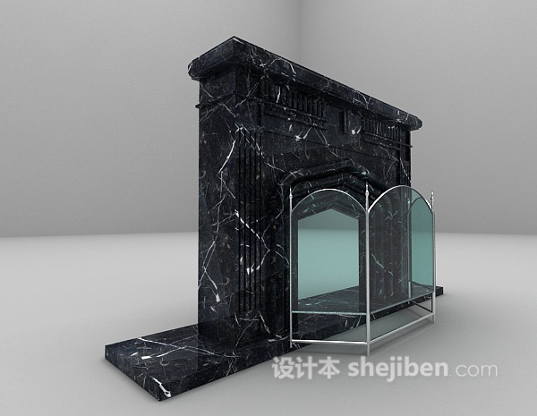 欧式风格黑色壁炉3d模型下载