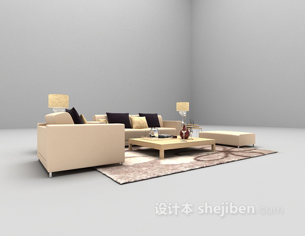 浅色组合沙发3d模型下载