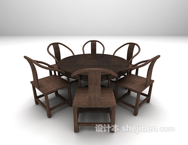 设计本中式圆形桌椅3d模型下载