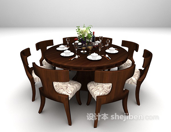 设计本欧式圆形餐桌3d模型下载