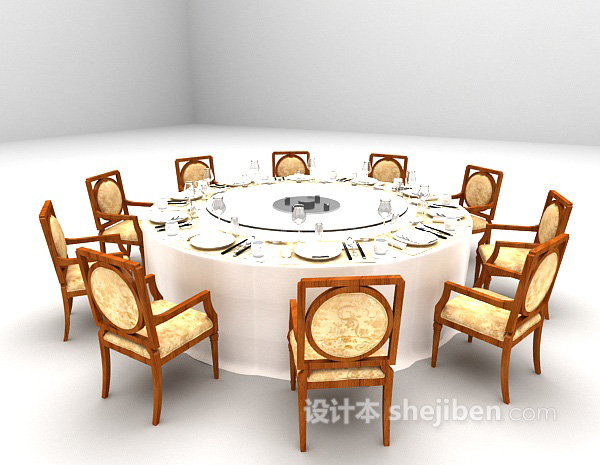 免费圆形餐桌3d模型下载
