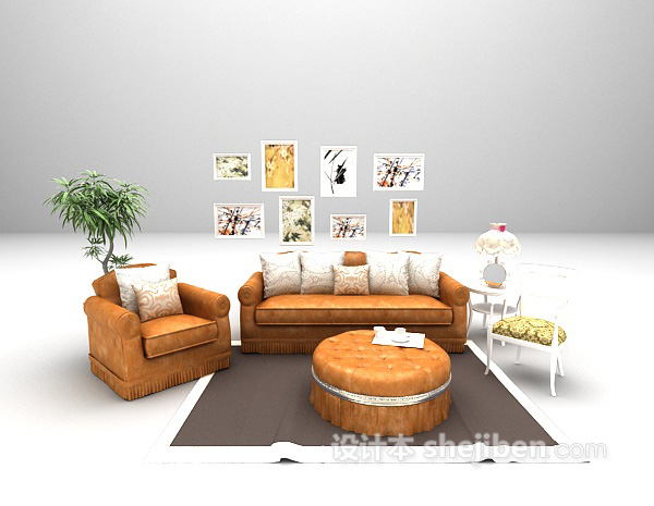 现代皮质沙发3d模型下载