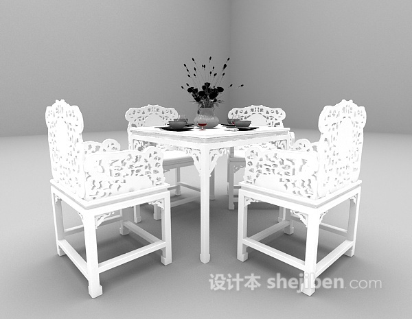 中式风格传统中式方桌组合3d模型下载