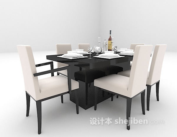 现代风格黑色现代餐桌大全3d模型下载