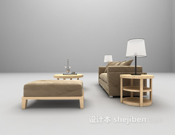 现代风格现代木质沙发3d模型下载
