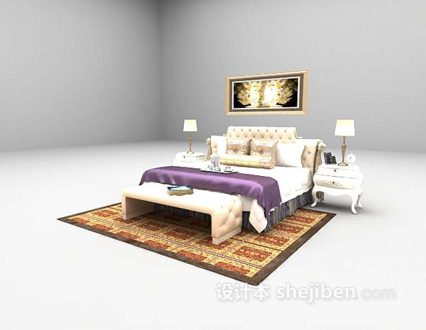 免费欧式白色床免费3d模型下载