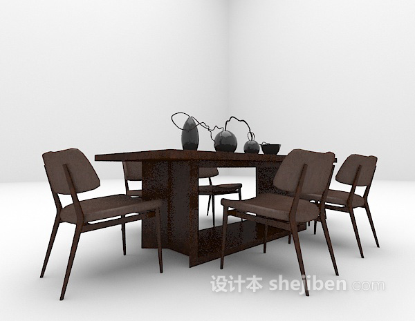 现代风格棕色木质桌椅3d模型下载