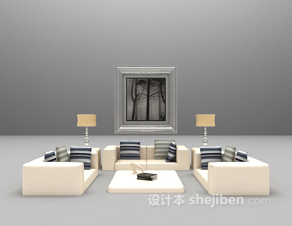 欧式浅色组合沙发3d模型