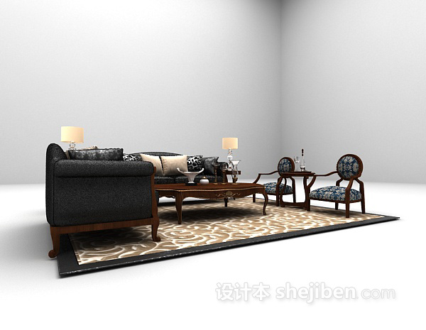 欧式风格欧式木质沙发MAX3d模型下载