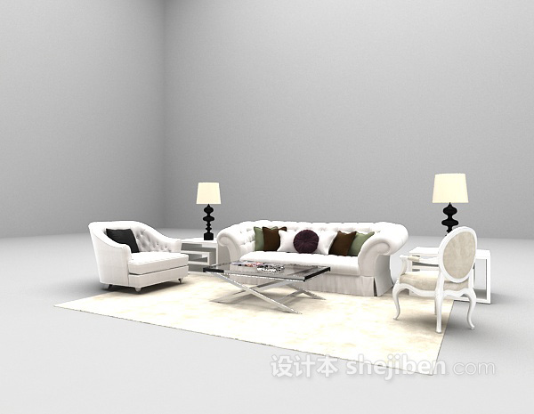 免费白色欧式组合沙发3d模型下载