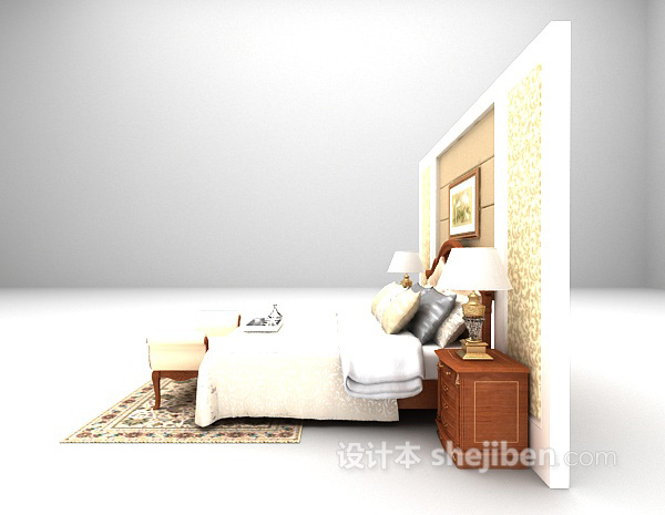 设计本欧式家装双人床3d模型下载