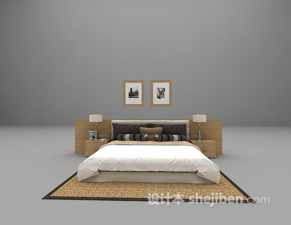 木质双人床3d模型欣赏