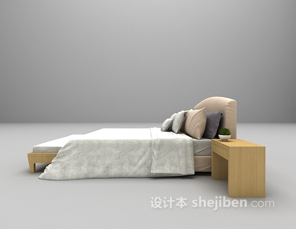 设计本灰色木质床欣赏3d模型下载
