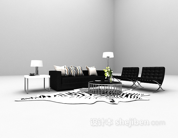 黑色现代组合沙发3d模型