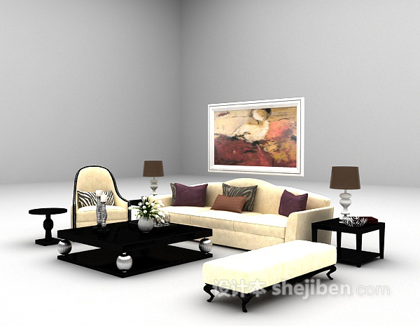 设计本欧式家庭组合沙发3d模型下载