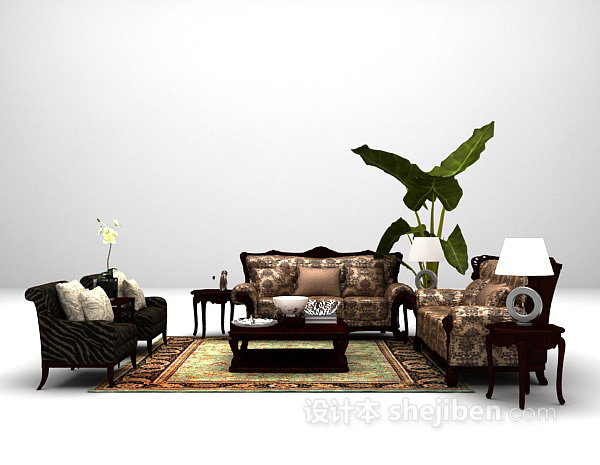 欧式风格欧式沙发组合3d模型下载