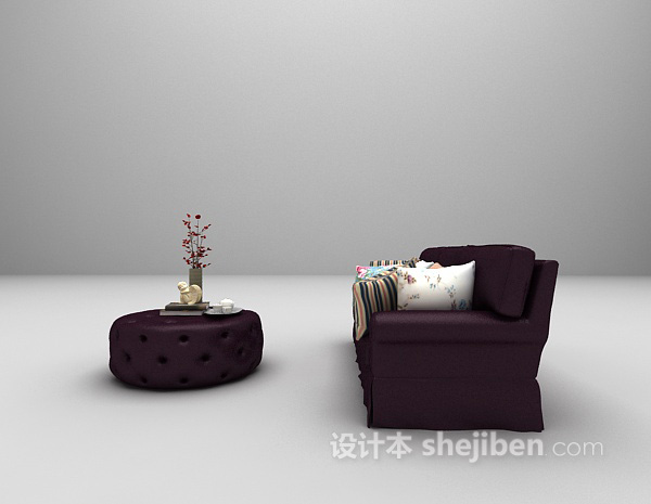欧式风格欧式紫色皮沙发3d模型下载