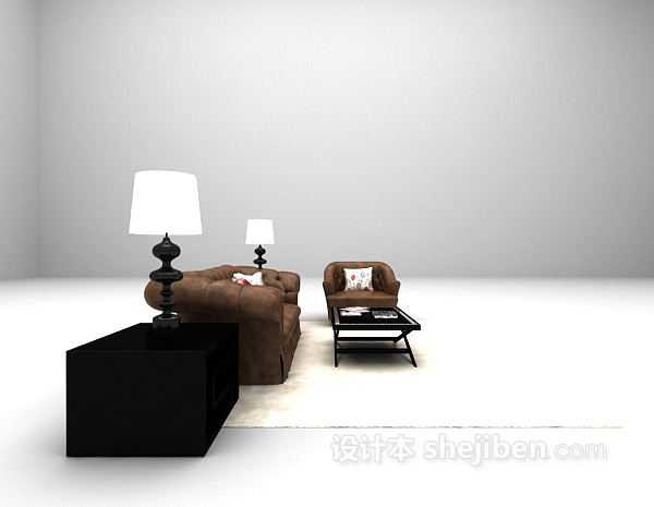 设计本皮质组合沙发3d模型下载
