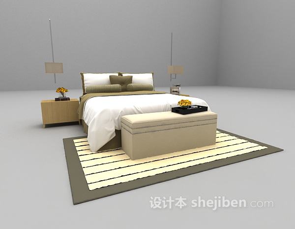 现代风格白色双人床大全3d模型下载