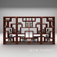 中式书柜展示架组合3d模型下载