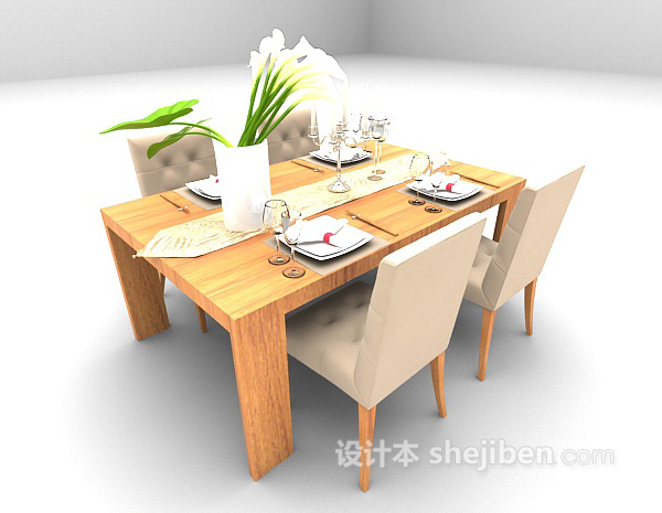 现代风格木质现代餐桌3d模型下载