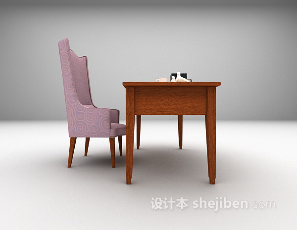 设计本高背椅书桌3d模型下载