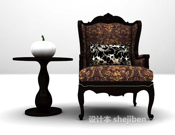 欧式棕色休闲椅3d模型下载