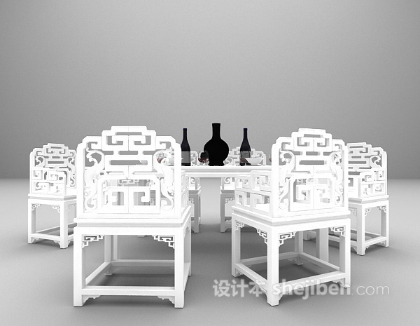 传统中式餐桌椅3d模型